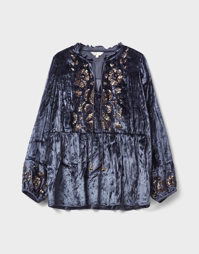 East Brogan Sequin Velvet Blouse, SLATE GREY, large