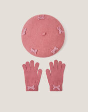Bow Beret & Gloves Set, Pink (PINK), large