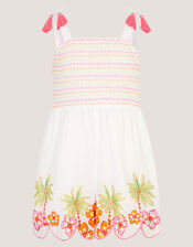 Palm Print Smocked Playsuit, Ivory (IVORY), large