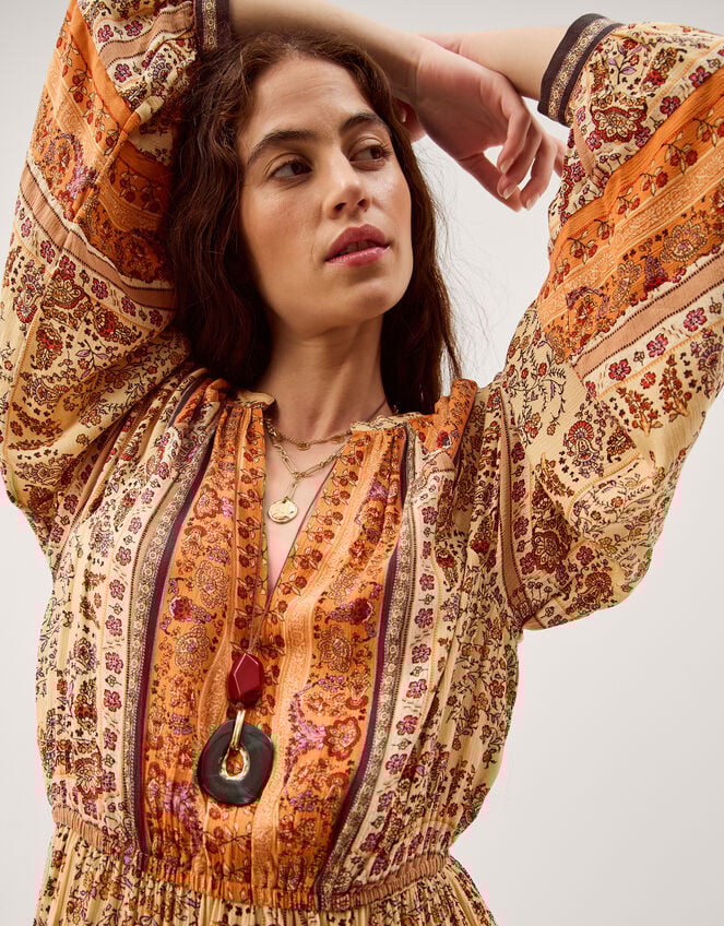 Ines Floral Print Midi Dress, Natural (STONE), large