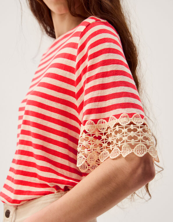 Sasha Stripe Linen Blend T-Shirt, Red (RED), large