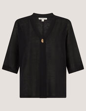 Beth Short Sleeve Cardigan, Black (BLACK), large