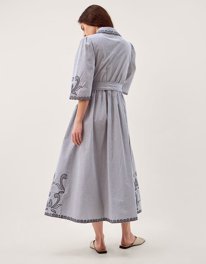 Kirsty Embroidered Stripe Midi Shirt Dress, Blue (NAVY), large