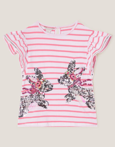 Sequin Bunny Stripe T-Shirt, Ivory (IVORY), large