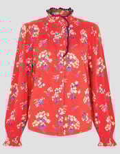 Sarah Frill Floral Print Shirt, Red (RED), large
