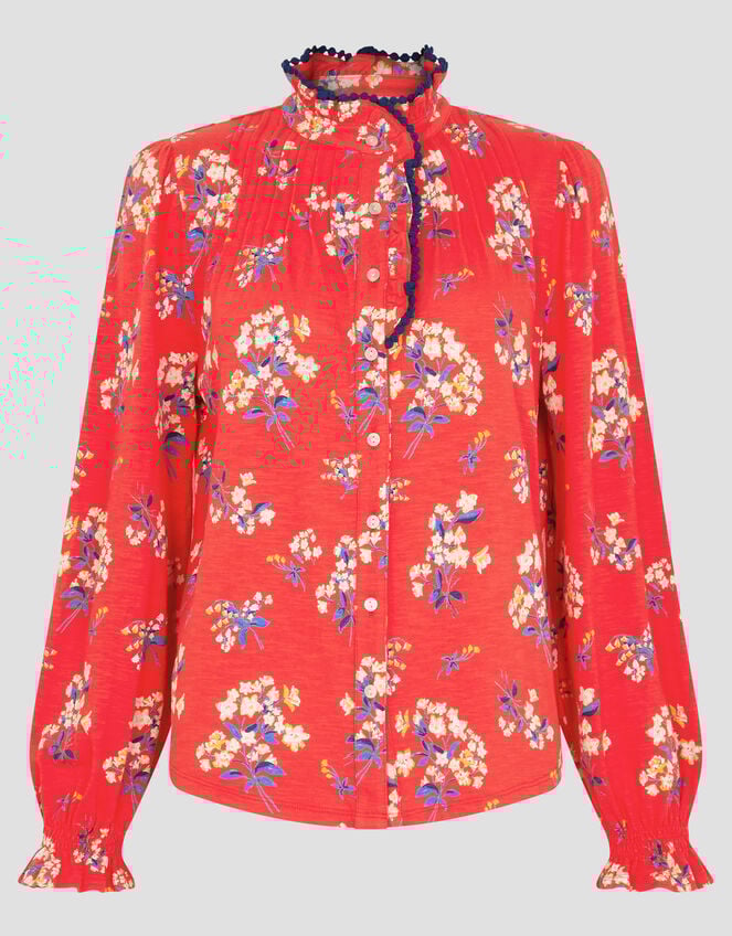 Sarah Frill Floral Print Shirt, Red (RED), large