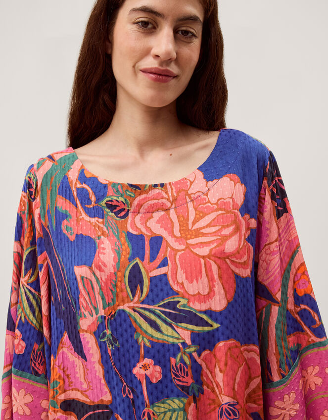 Carmen Floral Print Midi Kaftan, Blue (BLUE), large