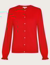 Cora Frill Crew Neck Cardigan, Red (RED), large