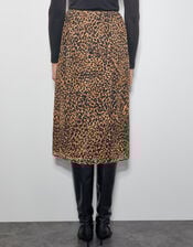 Liza Leopard Print Midi Skirt, Brown (BROWN), large