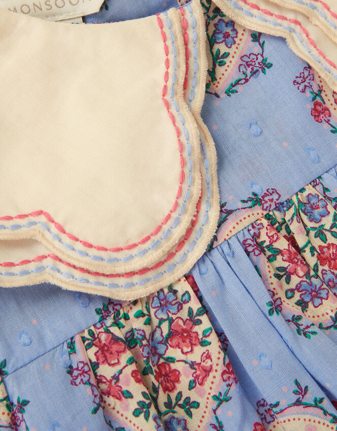 Heart Print Scallop Blouse, Blue (BLUE), large