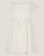 Baby Floella Floral Lace Dress, Ivory (IVORY), large