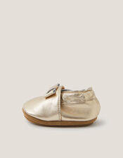 Baby Bow Metallic Leather Booties, Gold (GOLD), large