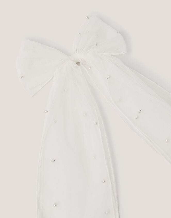 Pearl Bow Communion Hair Clip, , large