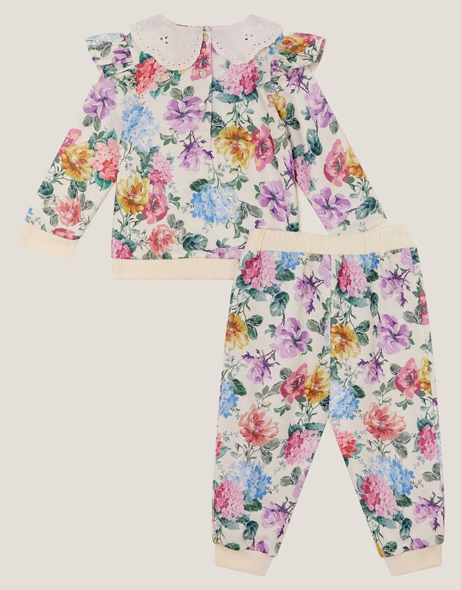 Baby Floral Collared Sweatshirt and Joggers Set, Ivory (IVORY), large