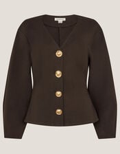 Perna V-Neck Button Jersey Top, Brown (CHOCOLATE), large