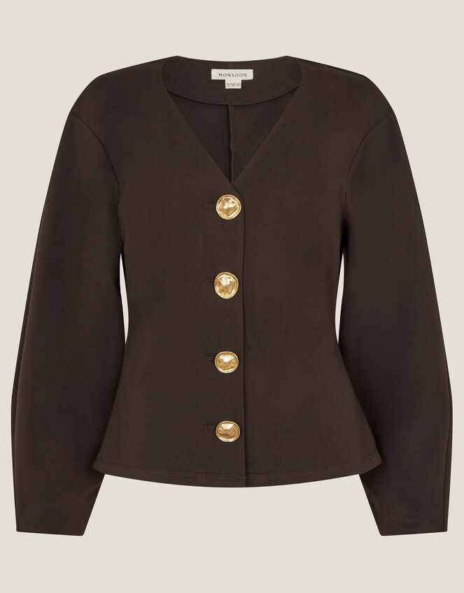 Perna V-Neck Button Jersey Top, Brown (CHOCOLATE), large