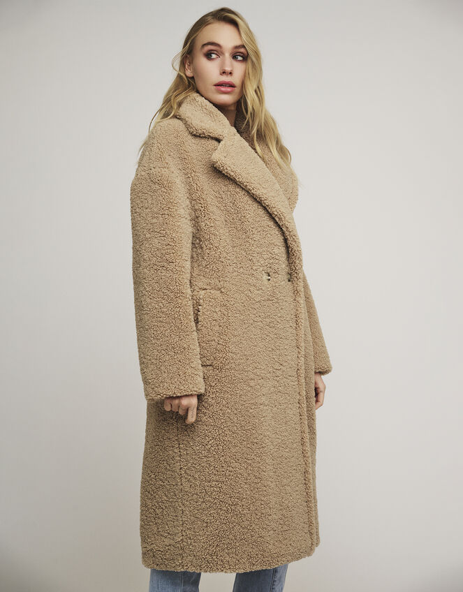 Rino and Pelle Teddy Double-Breasted Coat, Camel (CAMEL), large