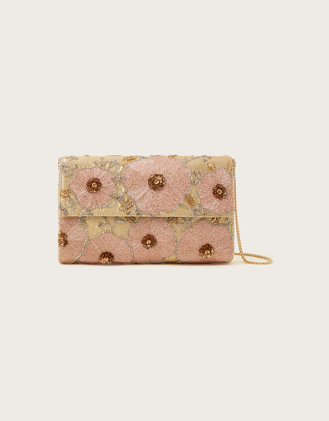 Flower Beaded Clutch Bag, , large