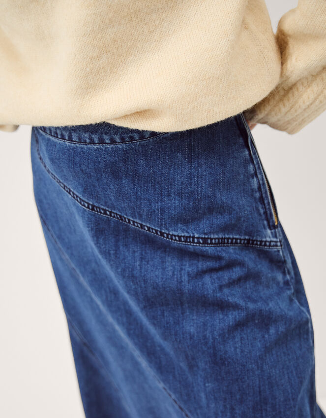 Annie Asymmetric Denim Midi Skirt, Blue (MID AUTHENTIC BLUE), large