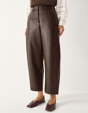 Tara Faux Leather Barrel Trousers, Brown (CHOCOLATE), large