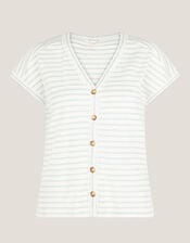 Sasha Button Stripe T-Shirt, Ivory (IVORY), large