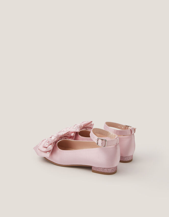 Pearl Bow Satin Flats, Pink (PINK), large