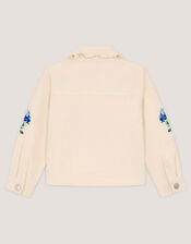 Embellished Floral Denim Jacket, Ivory (IVORY), large