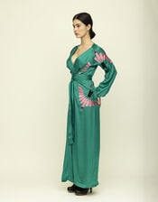 Tallulah & Hope Aziza Long Embroidered Wrap Dress, Green (GREEN), large