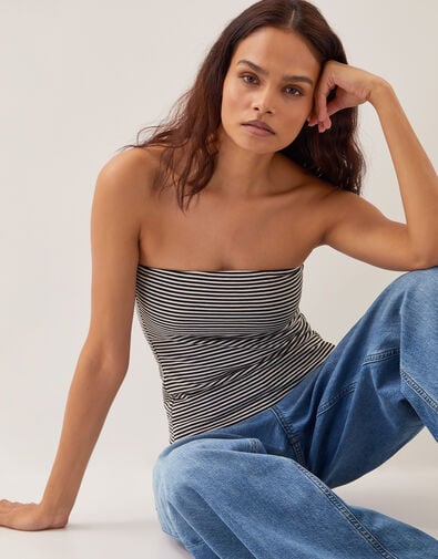 Billie Stripe Bandeau Top, Ivory (IVORY), large