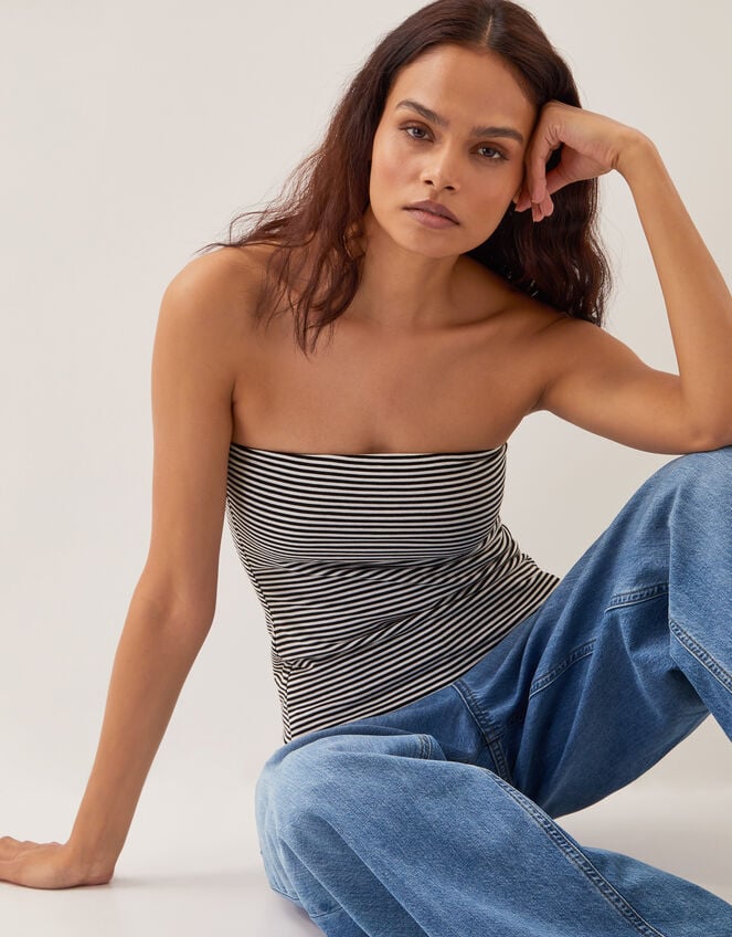 Billie Stripe Bandeau Top, Ivory (IVORY), large