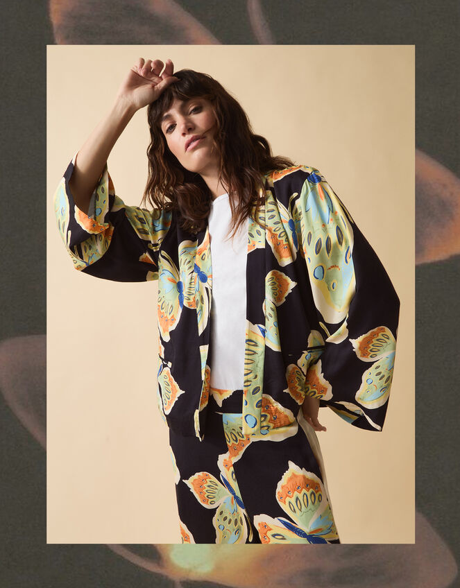 Clemence Aurelie Butterfly Kimono Jacket, Black (BLACK), large