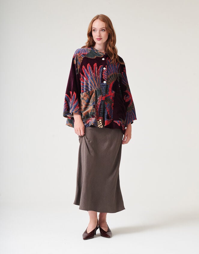 One Hundred Stars Crane Print Velvet Jacket, , large