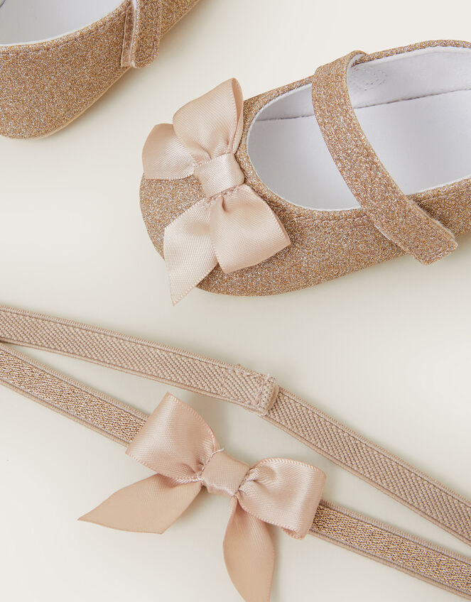 Baby Glitter Bow Booties and Headband Set, Gold (GOLD), large