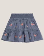 Floral Embroidered Rara Skirt, Blue (BLUE), large