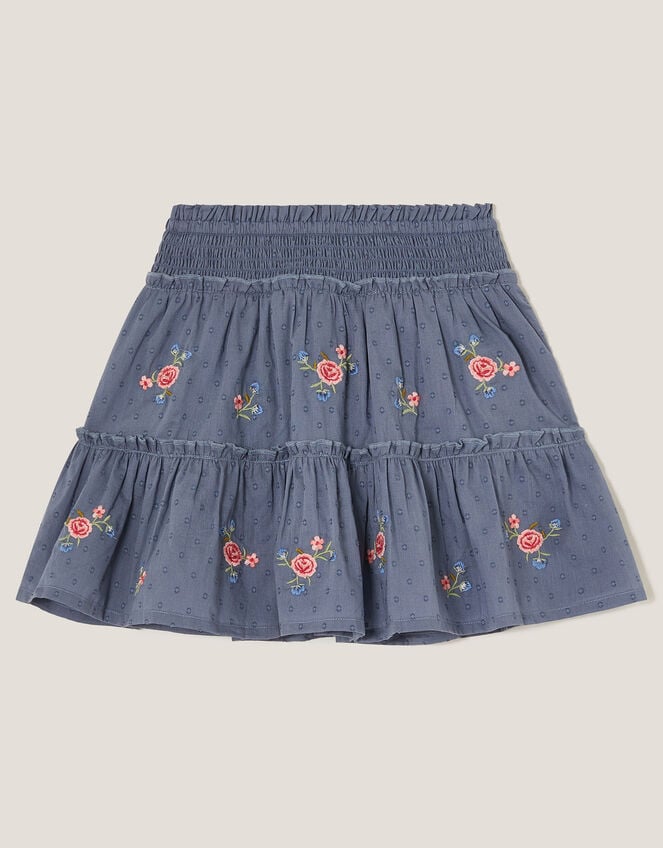 Floral Embroidered Rara Skirt, Blue (BLUE), large