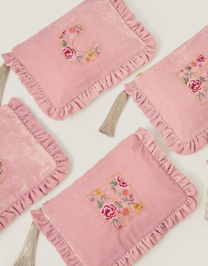 Flower Initial Velvet Pouch, Pink (PINK), large