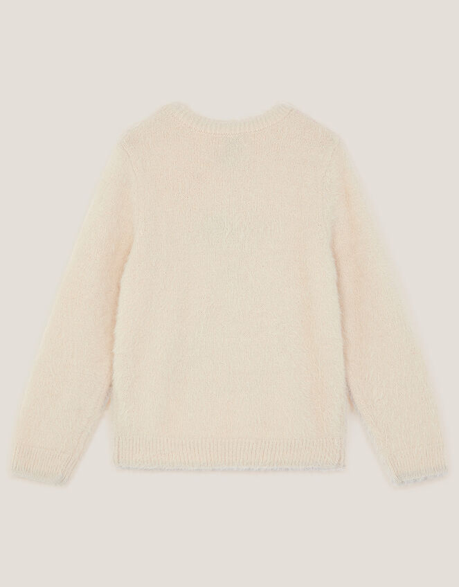 Bear Embellished Fuzzy Jumper, Ivory (IVORY), large