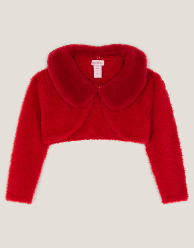 Baby Detachable Collar Fuzzy Cardigan, Red (RED), large