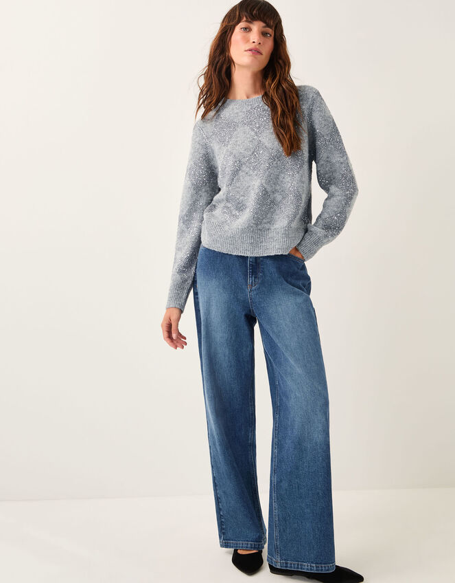 Alba Sequin Argyle Jumper, Grey (GREY), large