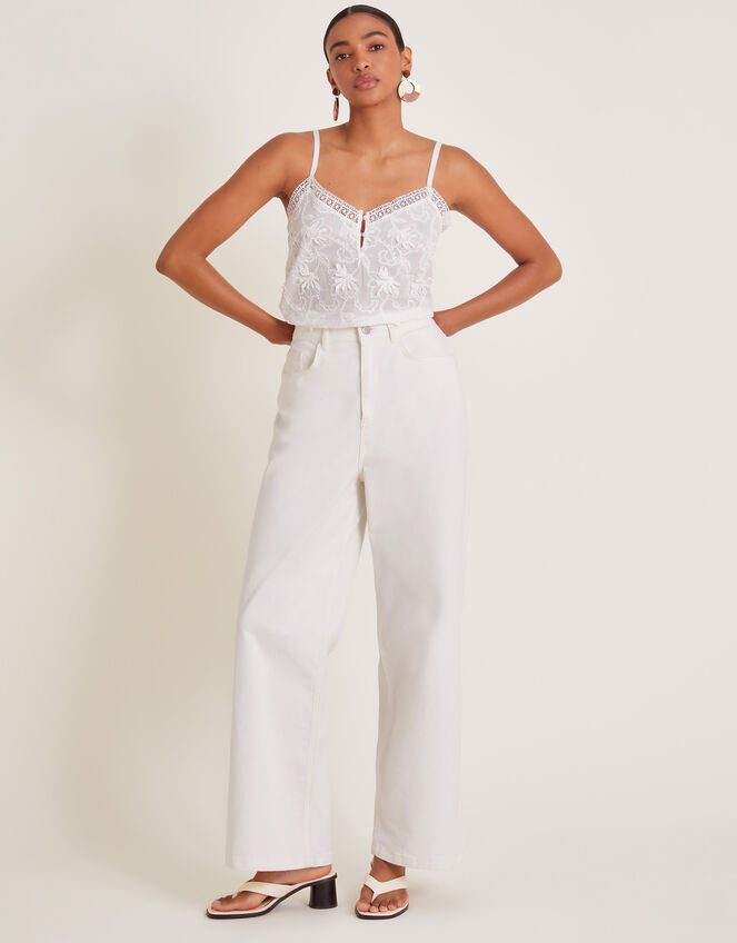 Rosie Embroidered Cami Top, White (WHITE), large