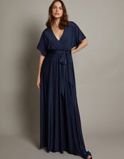 Jillian Drape Tie Waist Bridesmaid Dress, Blue (NAVY), large