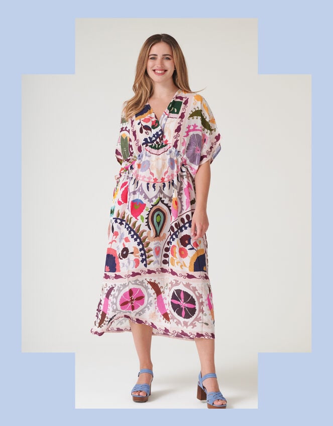 One Hundred Stars Susani Print String Midi Dress, Pink (PINK), large