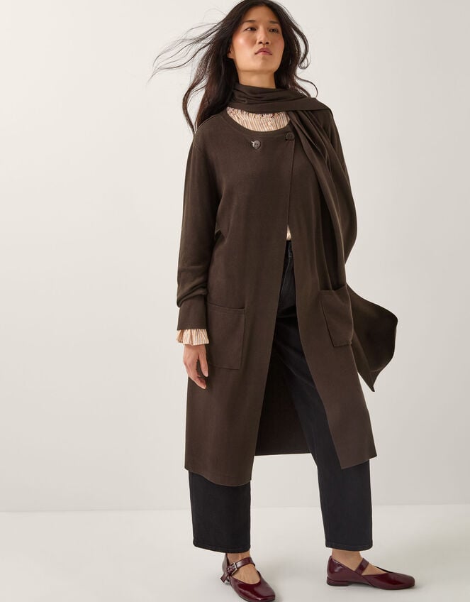 Santi Longline Cardigan & Scarf, Brown (CHOCOLATE), large
