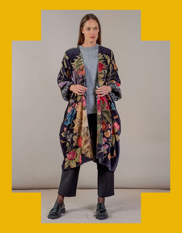 One Hundred Stars Primula Long Velvet Jacket, , large