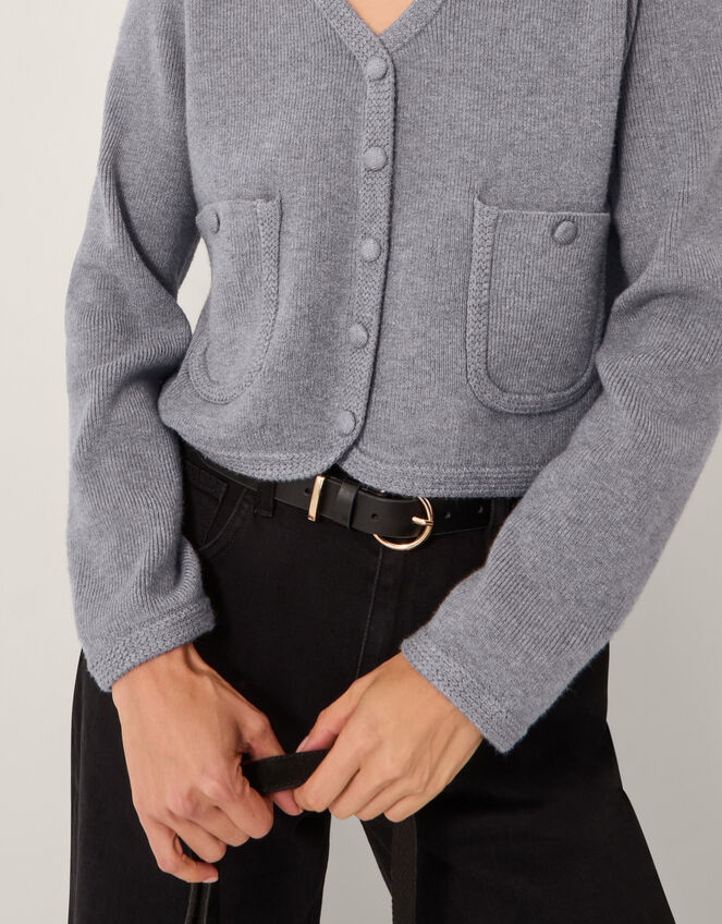 Viola V-Neck Cropped Cardigan, Grey (GREY), large
