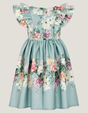 Cassie Floral Print Ruffle Dress, Green (SAGE), large