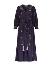 East Miranda Belted Long Sleeve Midi Dress, Blue (NAVY), large