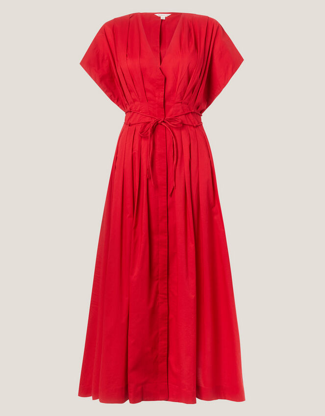 Riviera Pleated Tie Waist Midi Dress, Red (RED), large