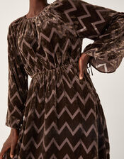 Keisha Geometric Velvet Midi Dress, Brown (CHOCOLATE), large