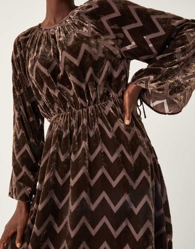 Keisha Geometric Velvet Midi Dress, Brown (CHOCOLATE), large